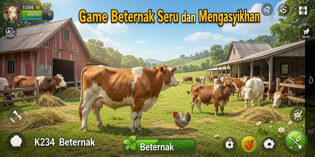 Antarmuka menarik dari game Beternak K234 yang interaktif.
