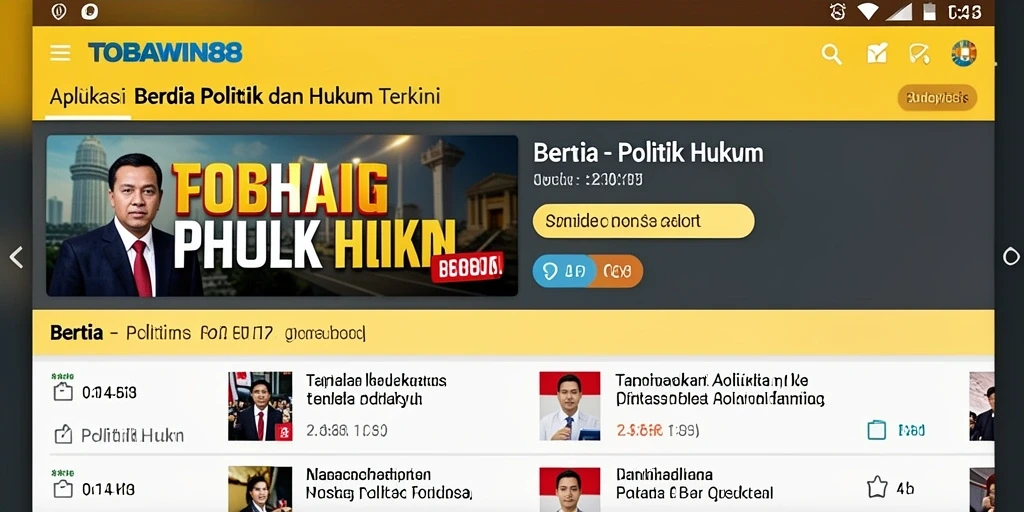 Antarmuka TOBAWIN88 menampilkan berita politik dan hukum yang informatif.